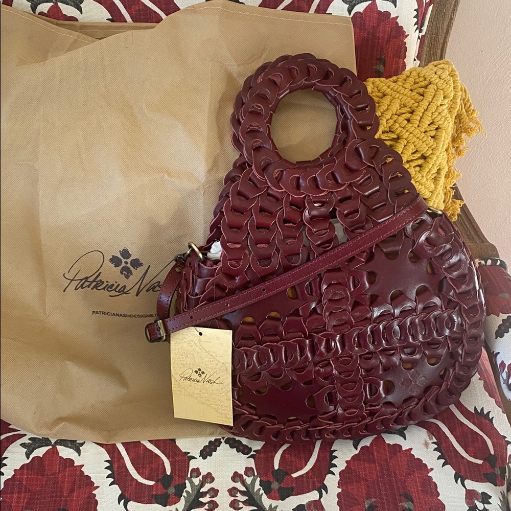 NWT Patricia Nash Ticci Woven Leather Crossbody Bag in Maroon Red